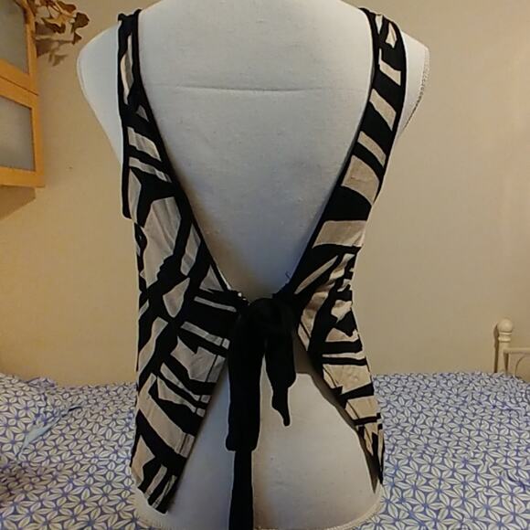 Bycorpus Open Back Tank Top Tie Back Small Black Cream - Picture 2 of 5